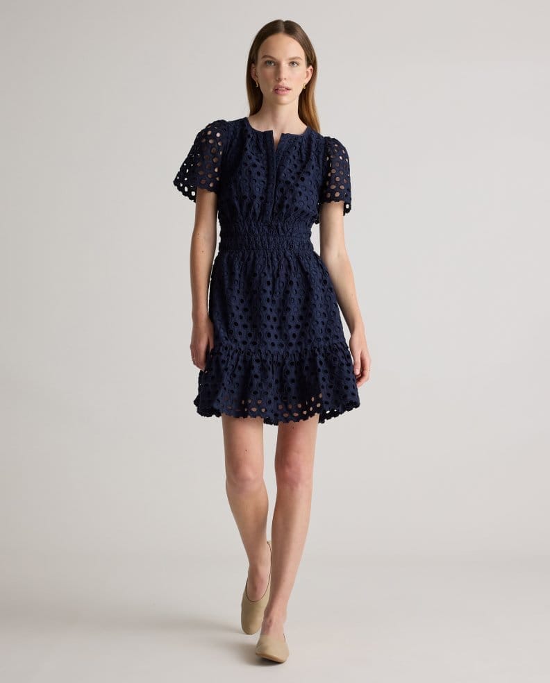 100% Organic Cotton Eyelet Tiered Mini Dress