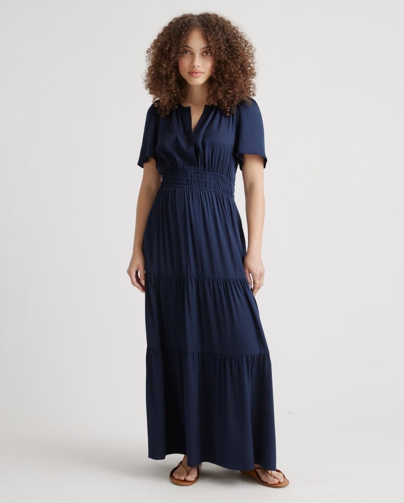 Washable Stretch Silk Tiered Maxi Dress