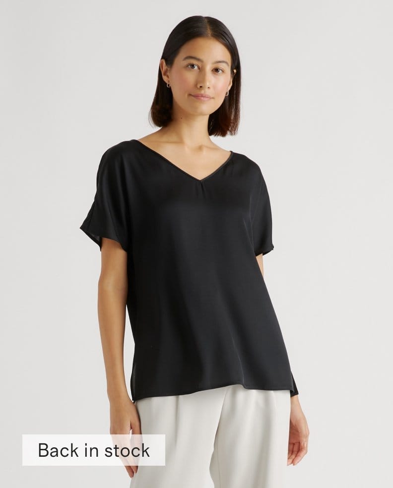 Washable Stretch Silk Reversible V-Neck Blouse