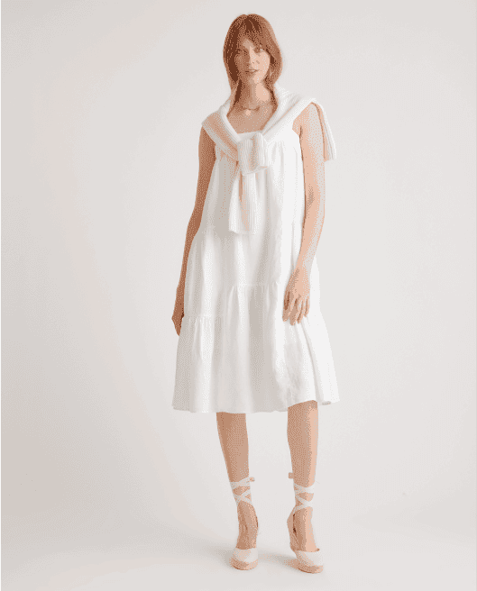 100% European Linen Trapeze Midi Dress