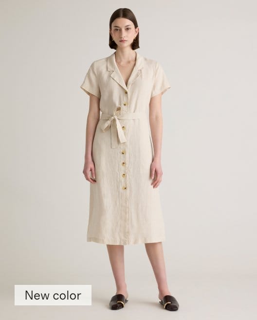 100% European Linen Button Front Dress