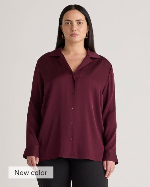 Washable Stretch Silk Notch Collar Blouse