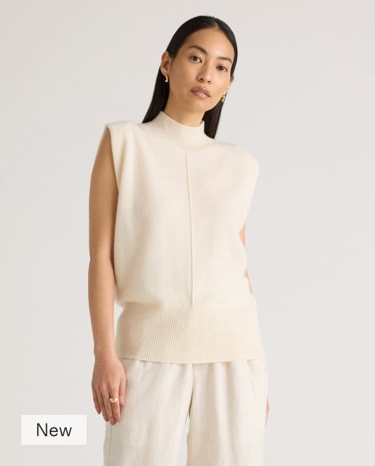 Mongolian Cashmere Padded-Shoulder Sweater Tank