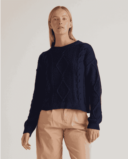 100% Organic Cotton Cropped Cable Crew Sweater