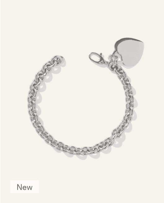 Silver Heart Tag Charm Bracelet