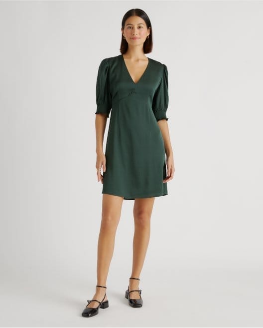 Washable Stretch Silk Puff Sleeve Mini Dress