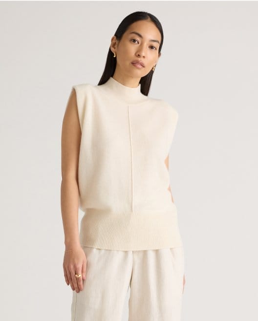 Mongolian Cashmere Padded-Shoulder Sweater Tank