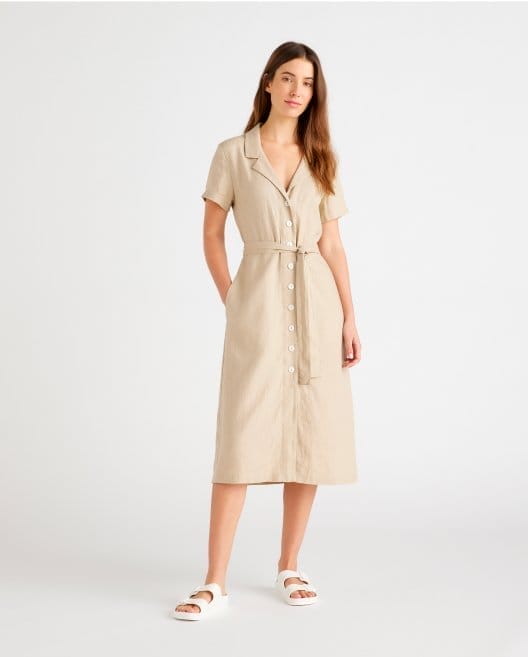 100% European Linen Button Front Dress