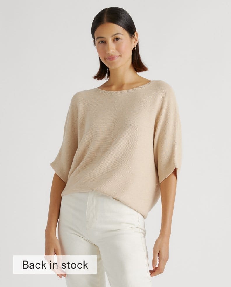 Lightweight Cotton Cashmere Link-Stitch Dolman Sweater