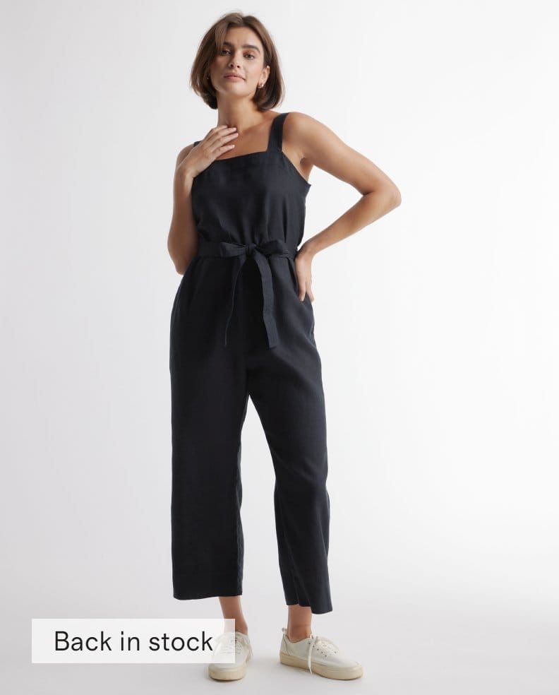 100% European Linen Square Neck Jumpsuit