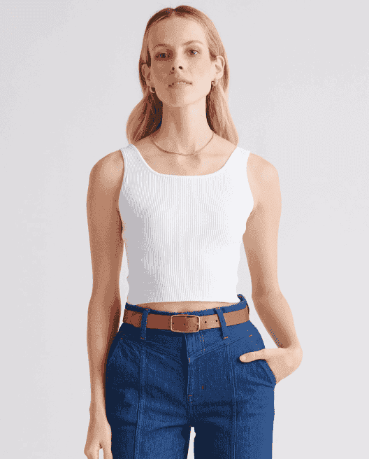 Cropped Square Neck Ribbed Knit Tank