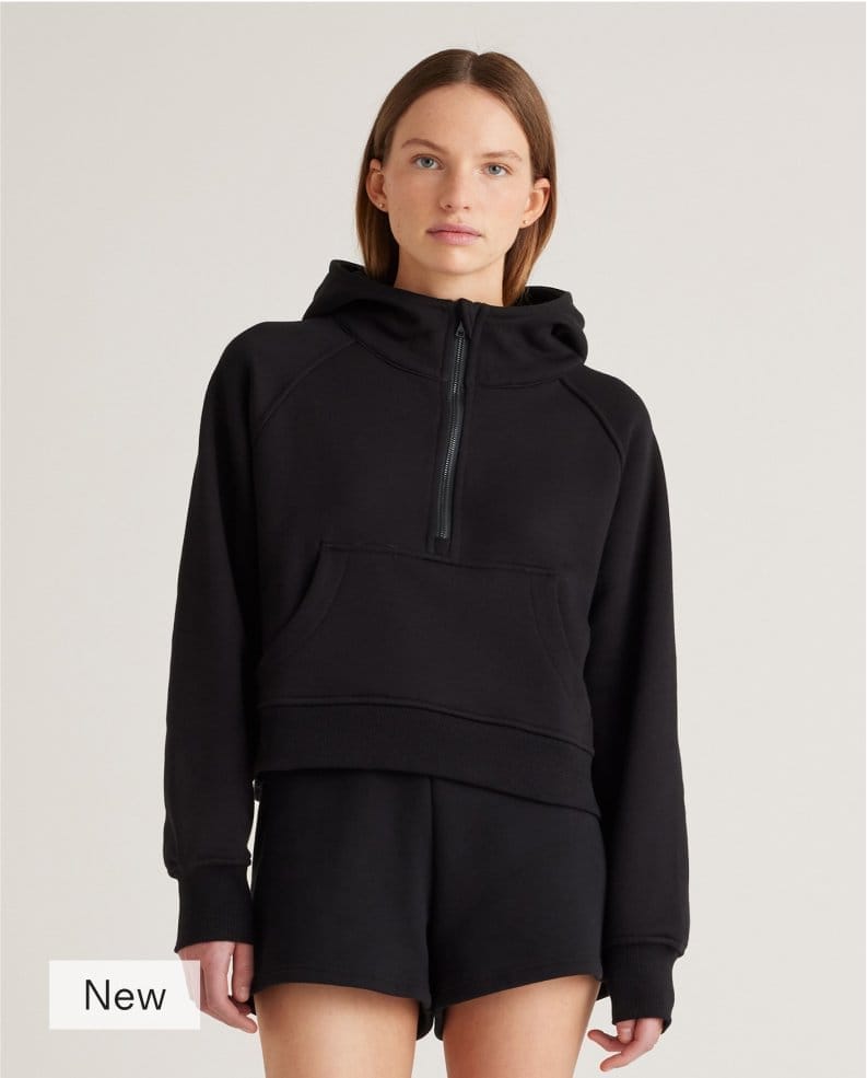 Organic Heavyweight Fleece Cropped Half Zip Hoodie