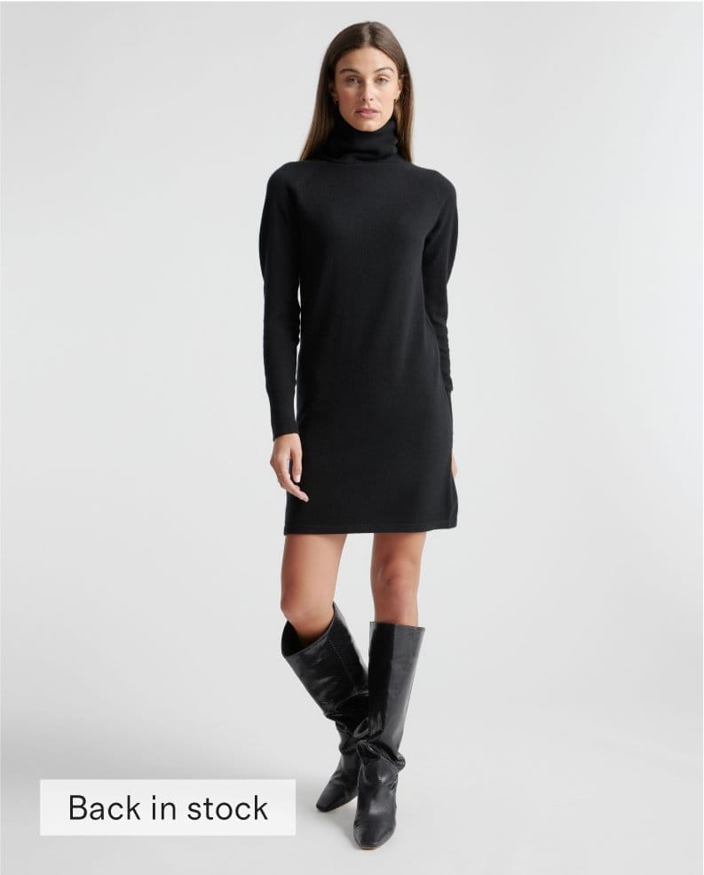 Mongolian Cashmere Turtleneck Sweater Dress