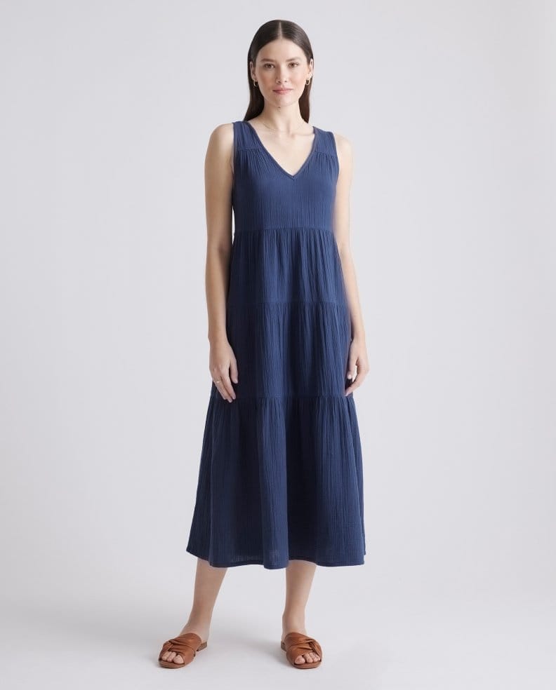 100% Organic Cotton Gauze Tiered Maxi Dress