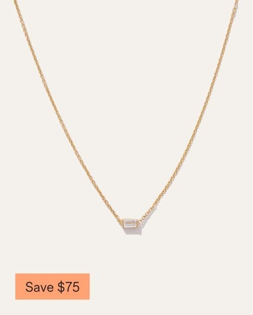 14K Gold Petite Baguette Diamond Necklace