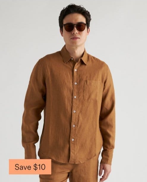 100% European Linen Long Sleeve Pocket Shirt