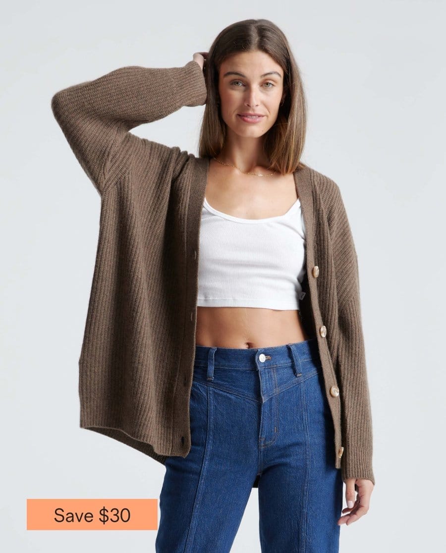 Mongolian Cashmere Oversized Boyfriend Cardigan Sweater