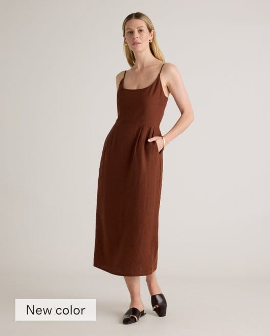 100% European Linen Scoop Neck Midi Dress