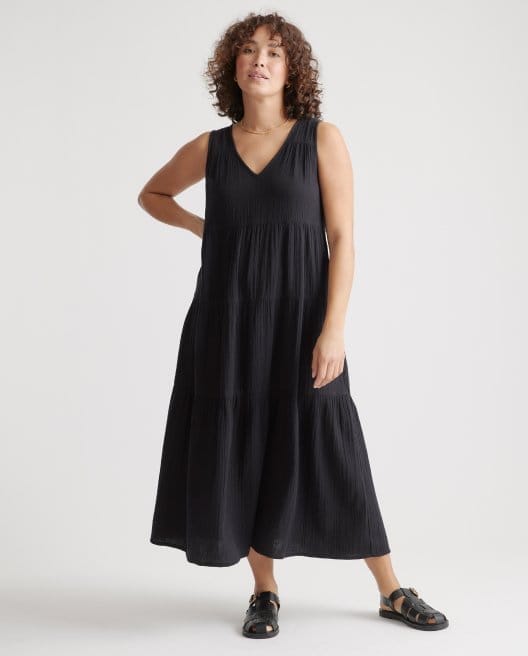 100% Organic Cotton Gauze Tiered Maxi Dress