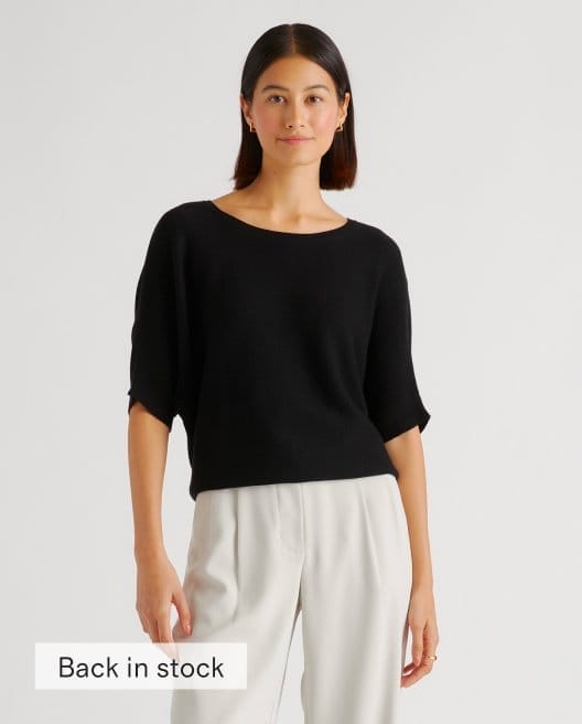 Lightweight Cotton Cashmere Link-Stitch Dolman Sweater