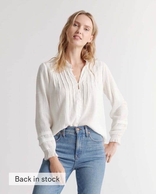 Organic Textured Cotton Peasant Blouse