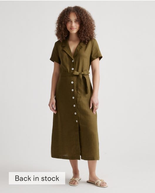 100% European Linen Button Front Dress