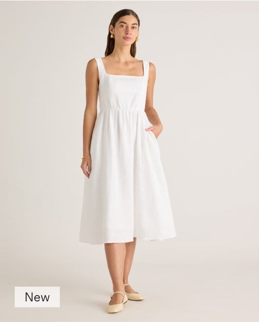 100% European Linen Fit & Flare Midi Dress