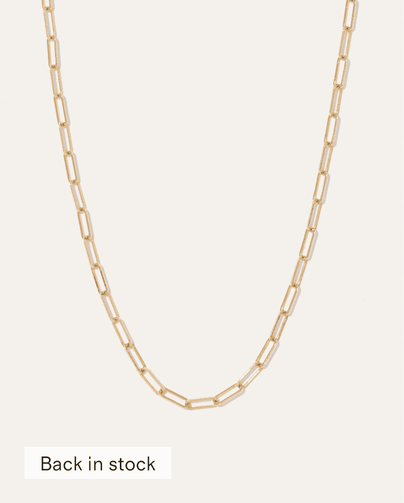 14k Gold Paperclip Chain Link Necklace