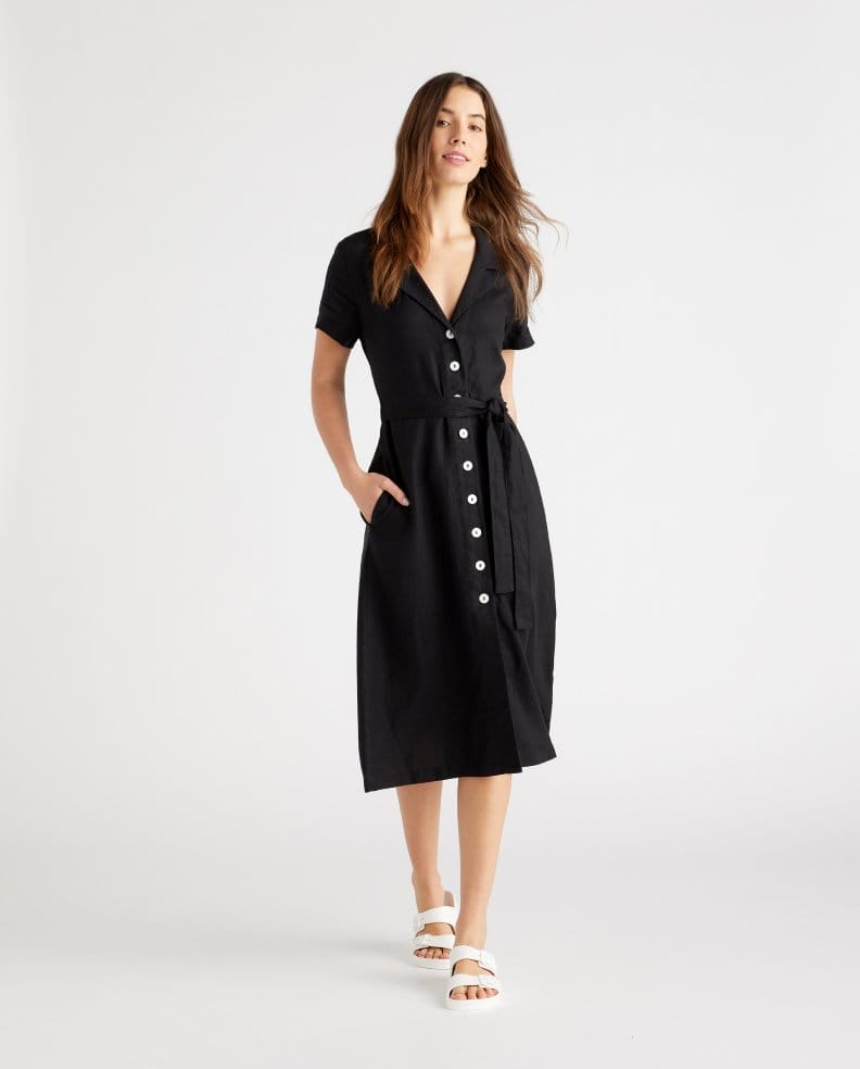 100% European Linen Button Front Dress