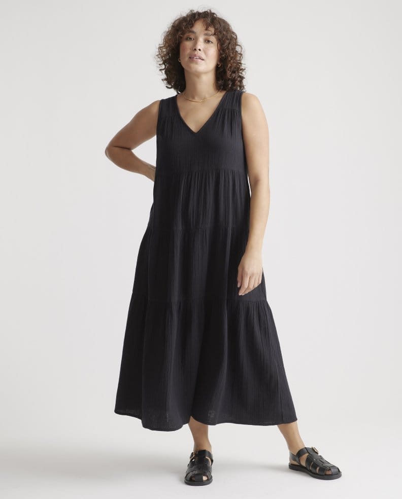 100% Organic Cotton Gauze Tiered Maxi Dress