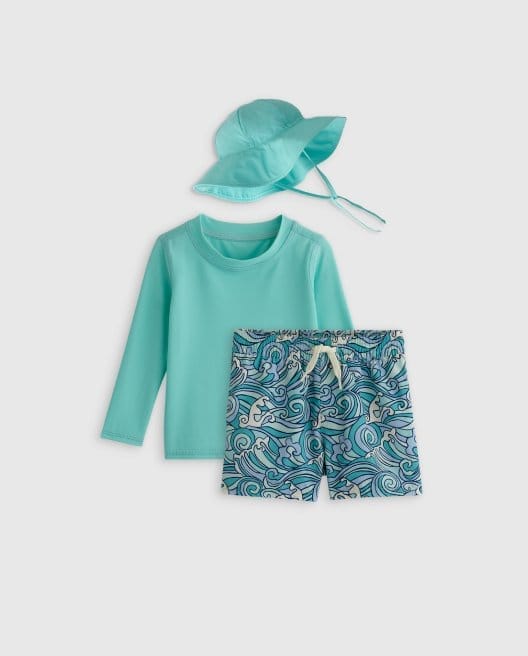 Sunsafe Rash Guard, Swim Trunks & Hat Set