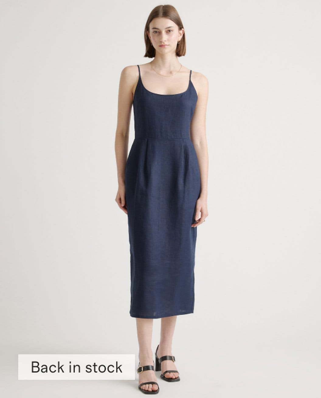 100% European Linen Scoop Neck Midi Dress