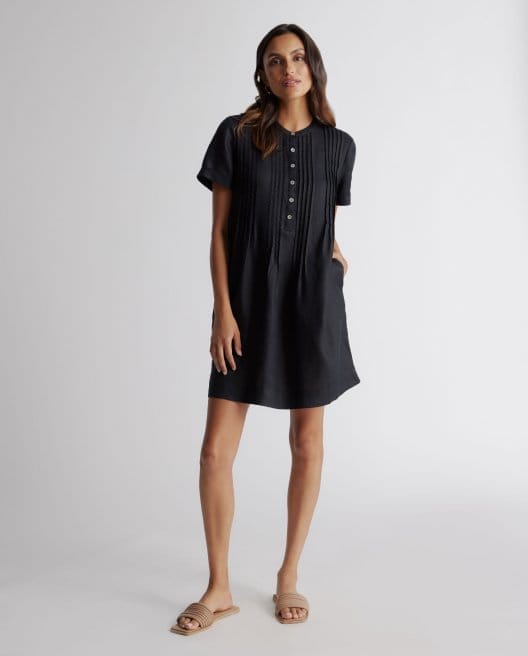 100% European Linen Short Sleeve Swing Dress