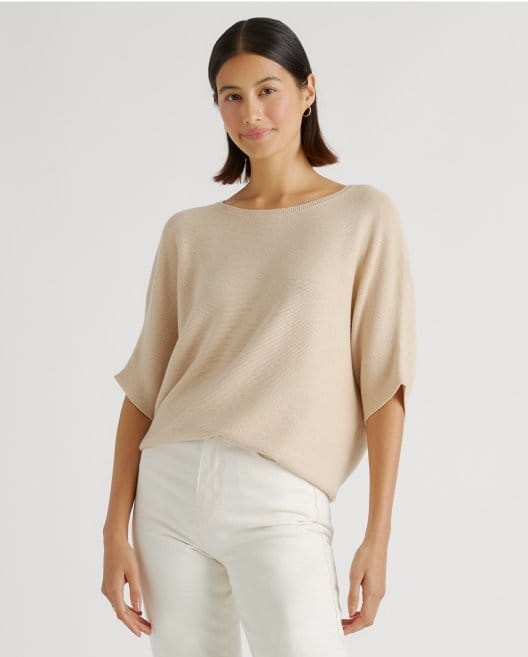 Lightweight Cotton Cashmere Link-Stitch Dolman Sweater