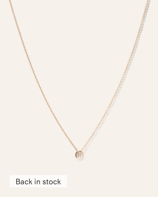 14K Gold Diamond Large Diamond Bezel Necklace