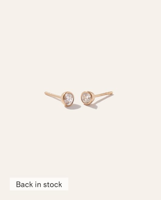 14K Gold Round Bezel Diamond Studs