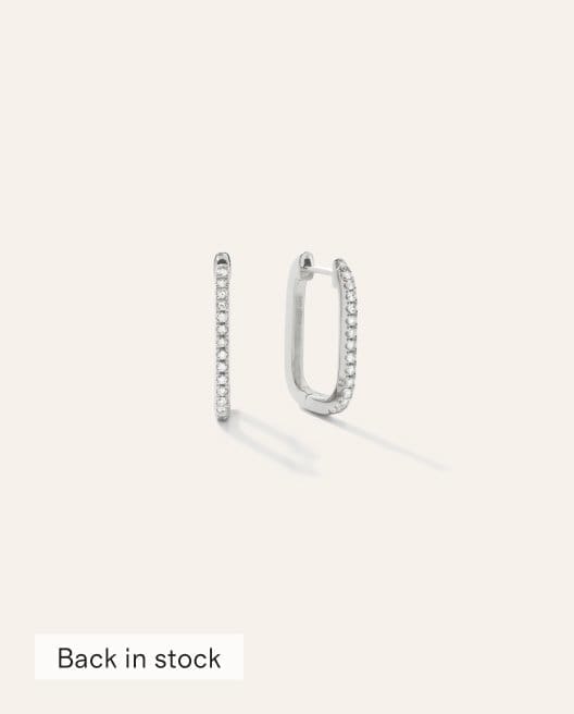 14K Gold Pave Diamond Line U Hoops