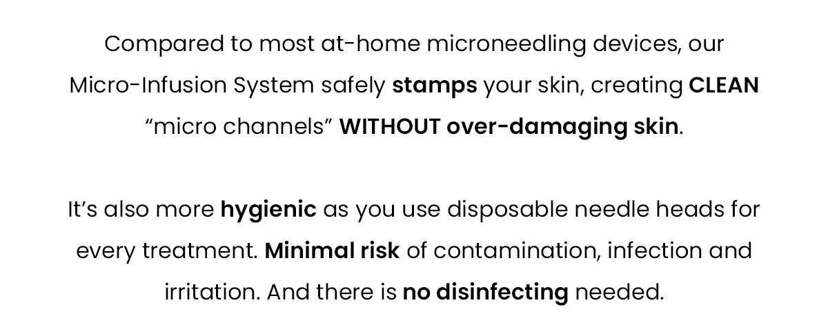 Safely stamps your skin, creating CLEAN “micro channels” WITHOUT over-damaging skin. | More hygienic | Minimal risk of contamination