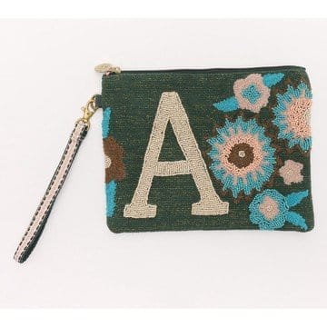 America & Beyond Beaded Initial Pouch Wristlet