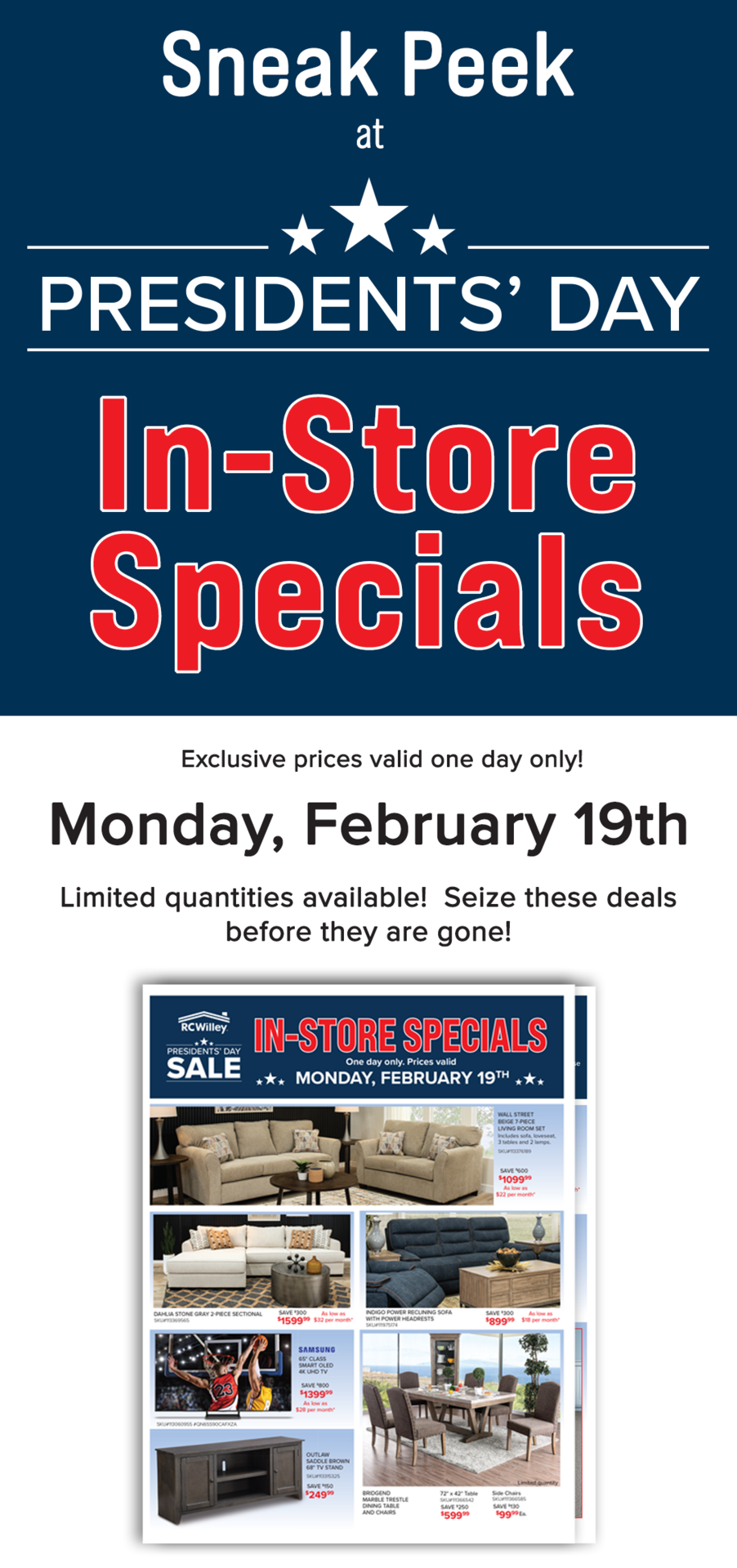 Presidents' Day In-store Specials Preview Header