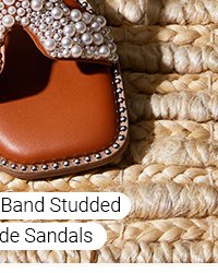 Faux Pearl Band Studded Trim Slide Sandals