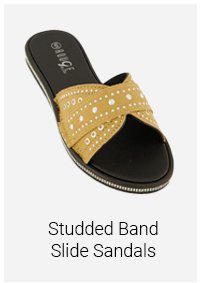 Studded Band Rhinestone Trim Slide Sandals