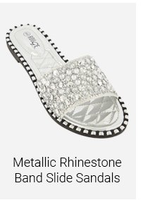 Metallic Studded Trim Rhinestone Band Slide Sandals