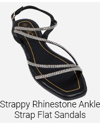 Strappy Rhinestone Ankle Strap Flat Sandals