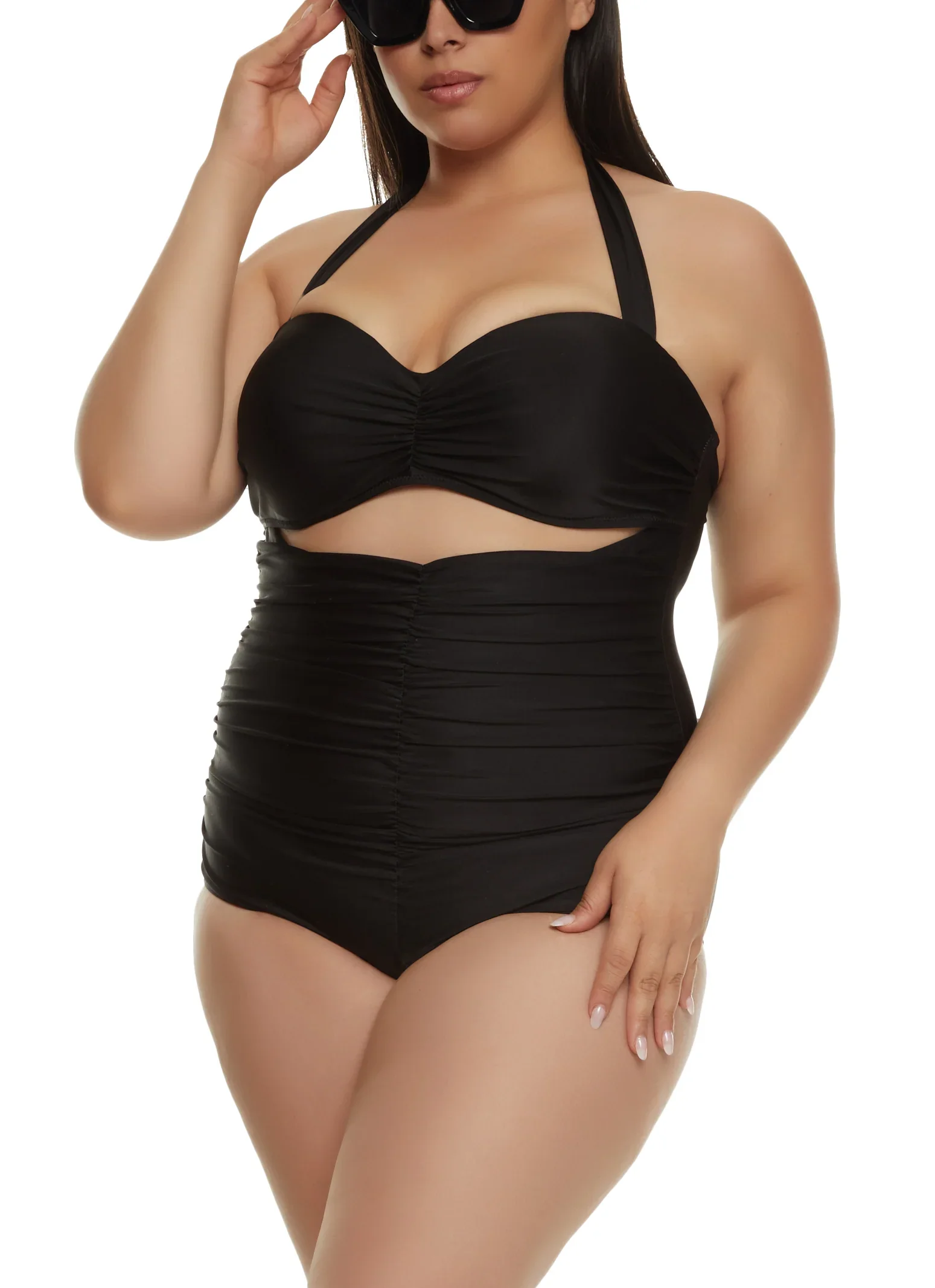 Plus Size Ruched Cut Out Front One Piece Swimsuit