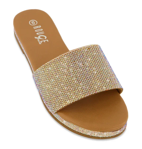 Rhinestone Band Open Toe Flat Sandals