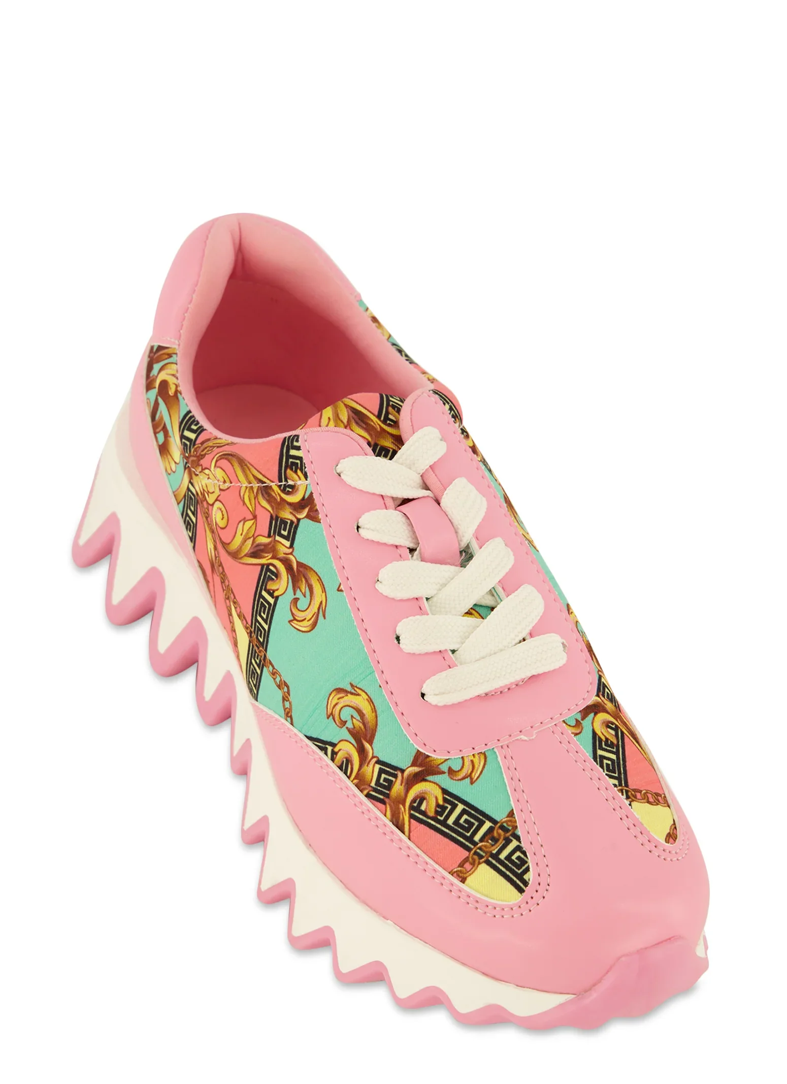 Printed Color Block Shark Teeth Sole Sneakers