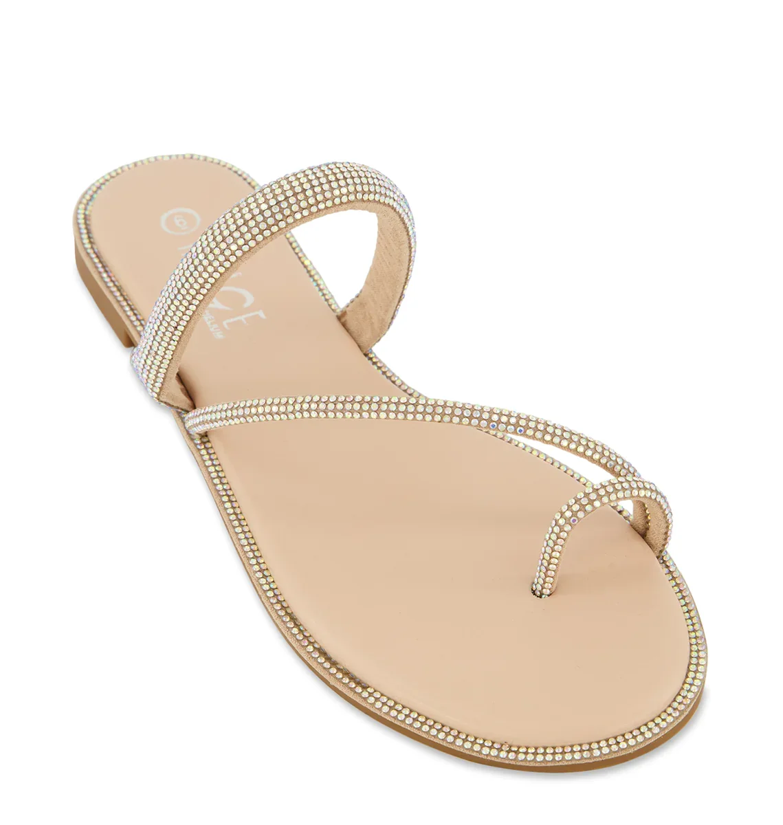 Rhinestone Trim Toe Loop Slide Sandals