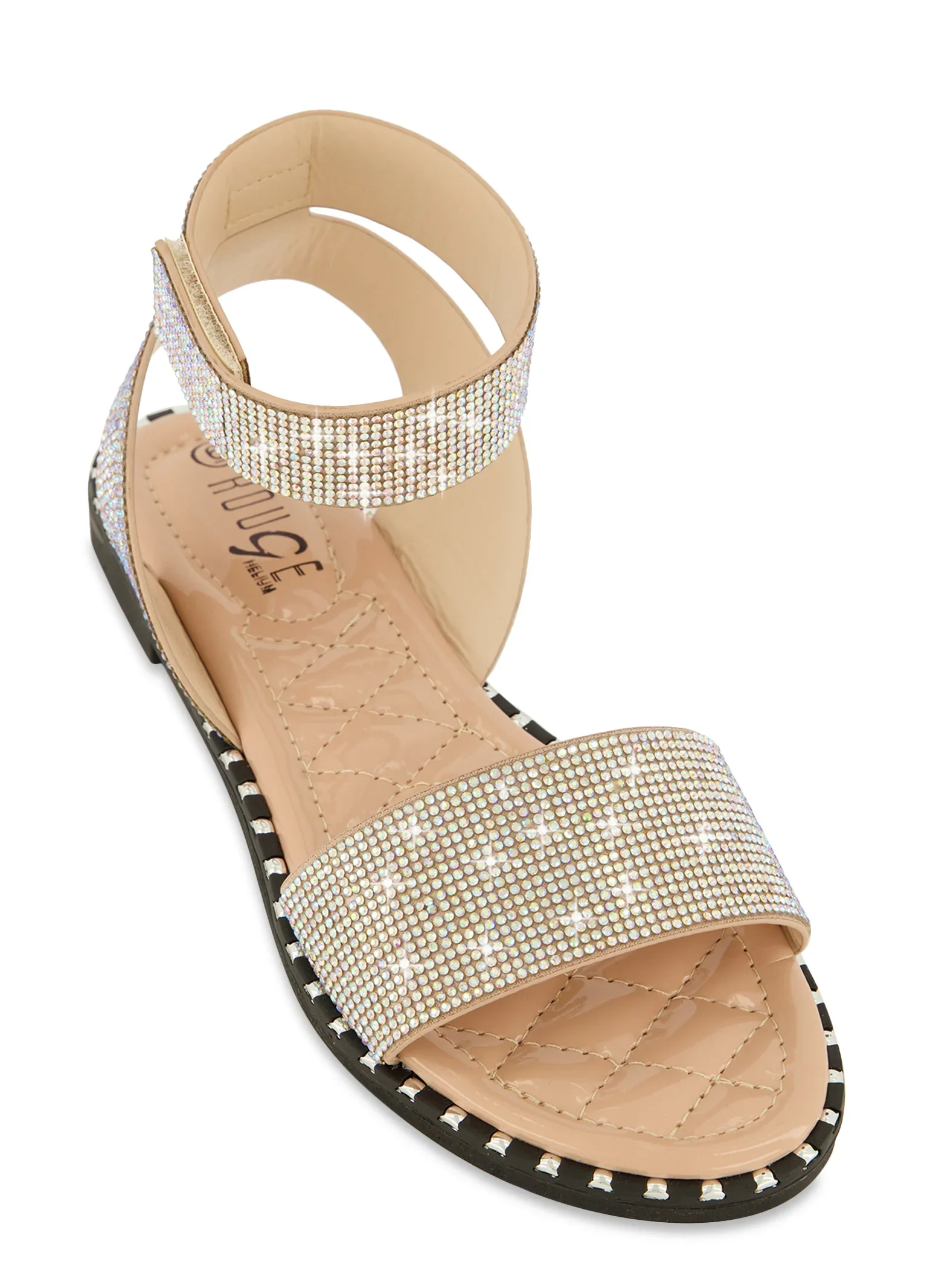 Rhinestone Studded Velcro Ankle Strap Sandals