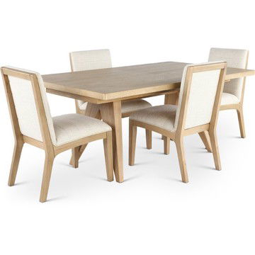 Sumire Natural Ash and White Linen 5 Piece Dining Set